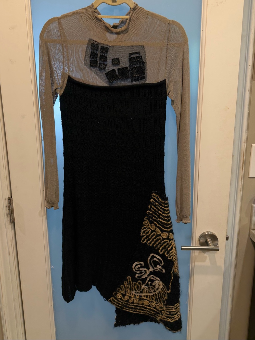 Black & Tan Save the Queen dress with Decorative Stitching